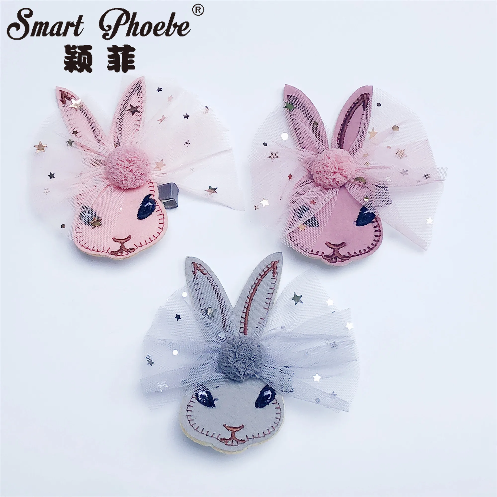 

Boutique 15pcs Fashion Cute Glitter Tulle Pom Pom Bow Rabbit Hairpins Felt Bunny Hair Clips Princess Headwear Hair Accessories