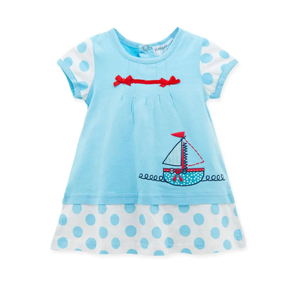 Honeyzone Baby Girl Dress Infant Cute Cartoon Sleeveless Blue Princess Summer Lange A-Line Cotton Children Soft Clothe Petticoat