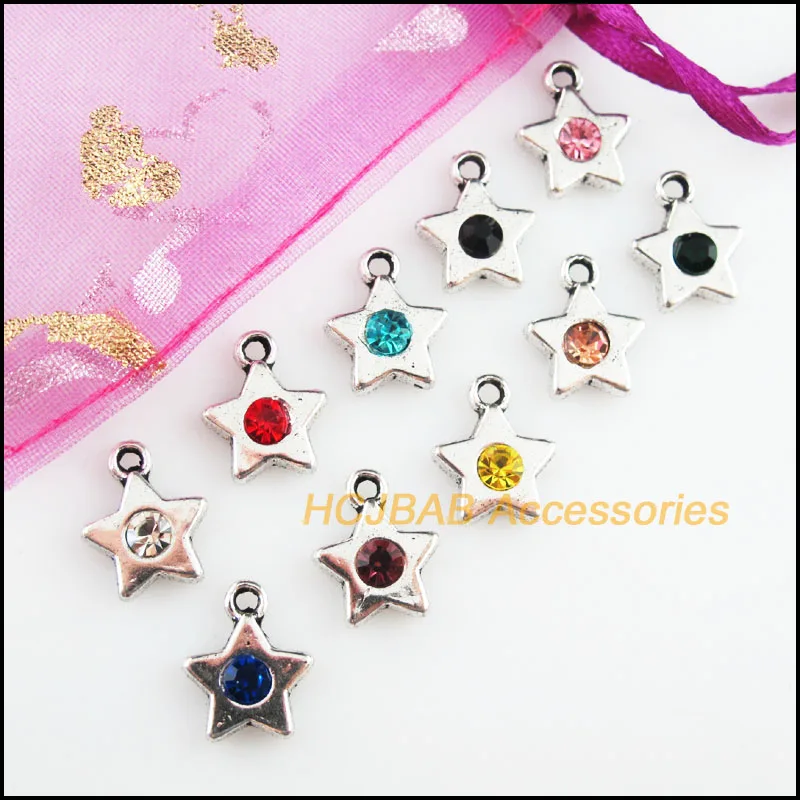 

20 New Tiny Star Charms Tibetan Silver Tone Retro Mixed Crystal Pendants 11.5x14mm