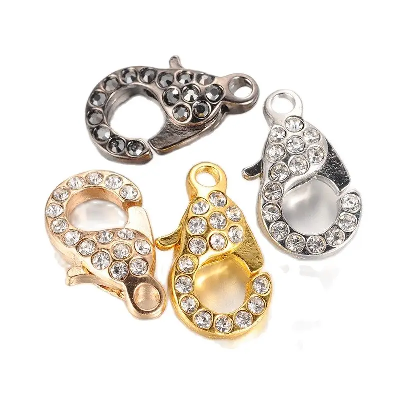 10Pcs Luxury Alloy Lobster Clasps With Glass Rhinestone Decoration Clasp For Women Bracelet Neckalce DIY Jewelry Making