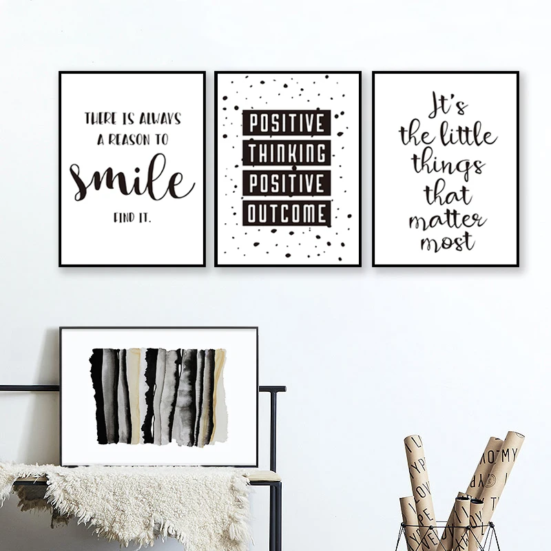 Black and White Inspirational Positive Smile Quote Canvas Painting Nursery Posters Prints Wall Art Pictures Kids Room Home Decor