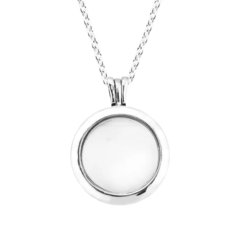 Clear CZ Medium Round Shape Floating Locket Necklaces for Women 925 Sterling Silver Necklaces DIY Jewelry Open Pendant Chain New