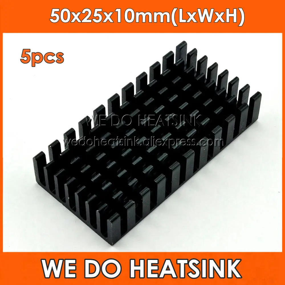 

WE DO HEATSINK 5pcs 50x25x10mm Aluminum Fans & Cooling Heat Sink Black Anodize Heat Sink For Electronic Products