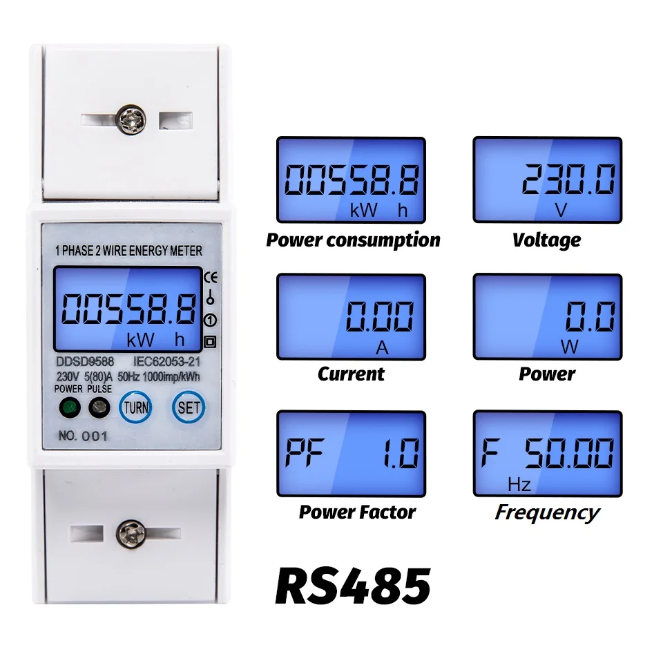 Electric Energy Meter RS485 5-80A 230V AC  High Precision  Digital Electricity Consumption Meter With Voltage Current Display