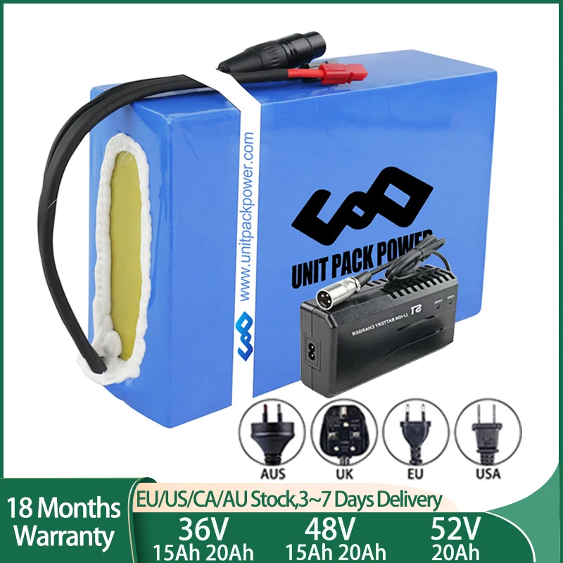 Ebike Battery 48V 20Ah 52V 20Ah 36V 15Ah 18650 Battery Pack for Electric Bike Electric Scooter Power Bank bicicleta eléctrica