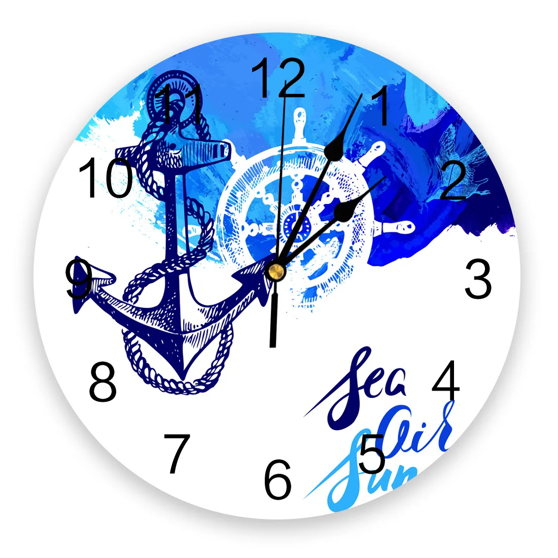 Art Design Blue Anchor Rudder 3D Wall Clock Modern Design Brief Living Room Decoration Kitchen Clock Art Wall Watch Home Decor