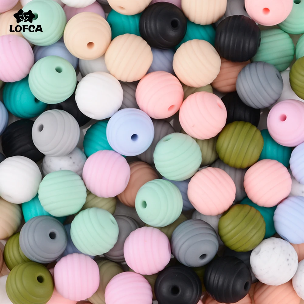 LOFCA 10pcs 15mm 벌집 실리콘 구슬 식품 학년 스레드 Teether DIY 나선형 젖꼭지 클립 비즈 목걸이 아기 Teether