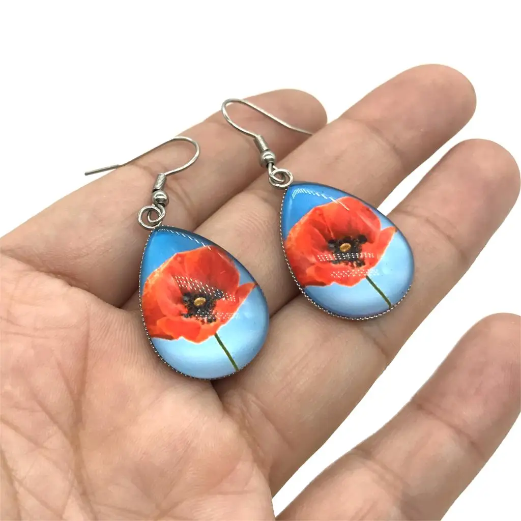 New Tear drop Earrings VanGogh Painting Starry Night Klimt Kiss World Paintings Glass Cabochon Jewelry