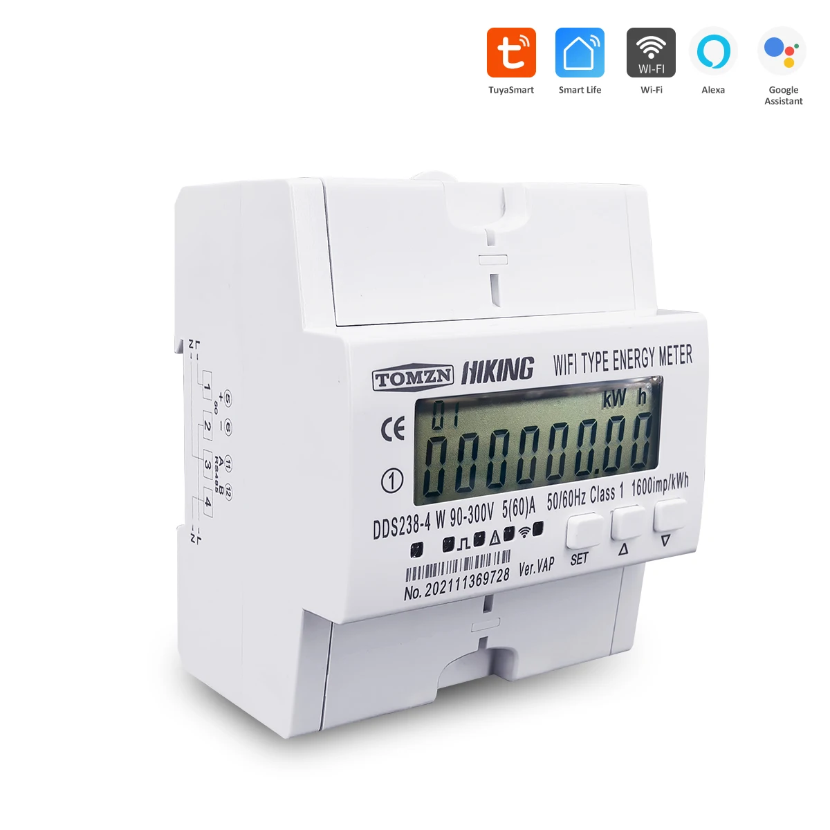 60A TUYA Single Phase WIFI Smart Energy Meter Kwh Metering Monitoring MCB Timer with voltage current protection RS485