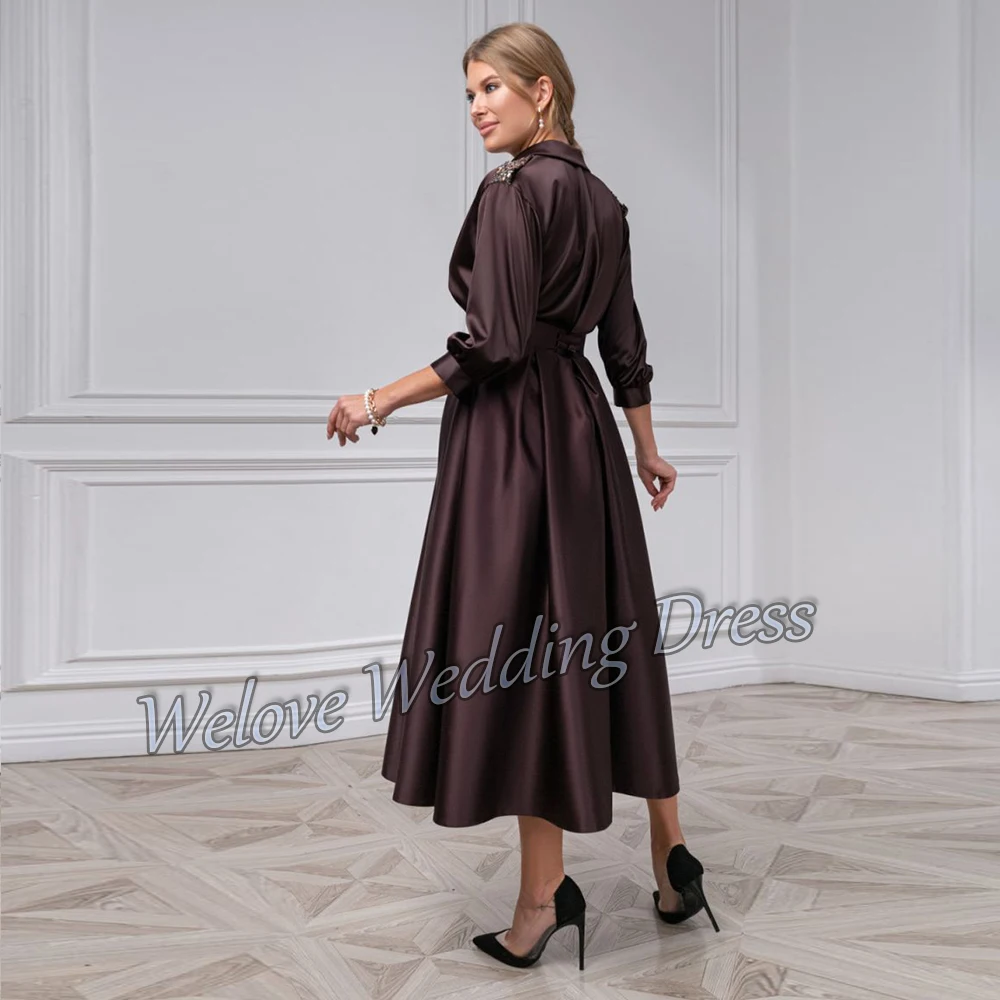 Robe De soirée en Satin pour femmes, tenue De soirée élégante, longueur avec manches, poches, Simple, grande taille