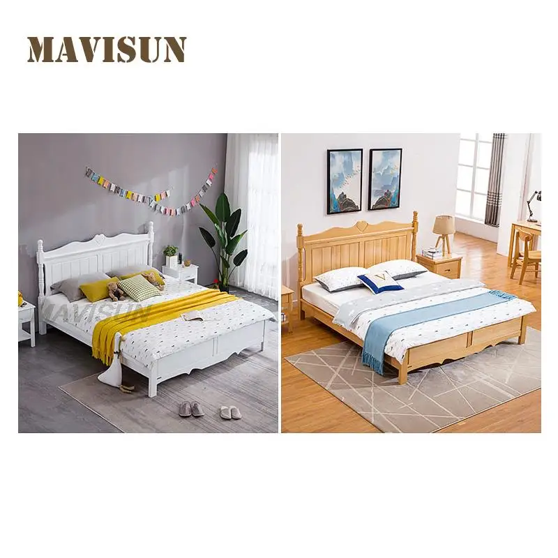 Nordic Simple Style Children Wood Color Bed Natural Beauty 1.5m 1.8m Wood Platform Bed Bedroom Space Saving Furniture Set