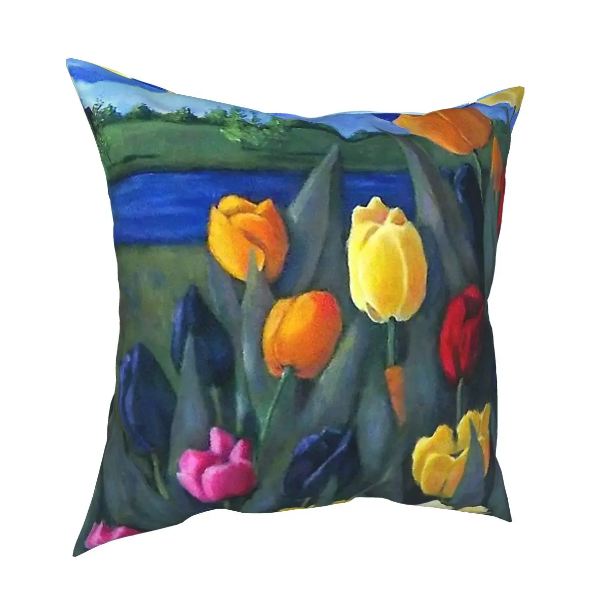 Tulips Hand Painted Flower Pillowcase Decoration Tulip Cushion Cover Throw Pillow for Home Double-sided Printing Novelty