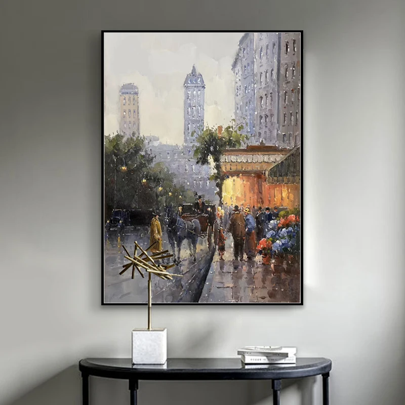 Hand-painted abstract painting of Paris street scenes painting for the living room neoclassical impression oil painting unframed