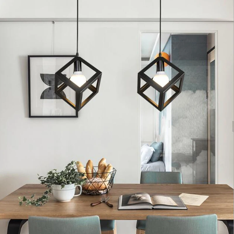 

Modern Pendant Lights 3 Heads Black Bar Cafe Restaurant Living Dining Room Wire Hanging Art Nordic Design Industria Luminaire