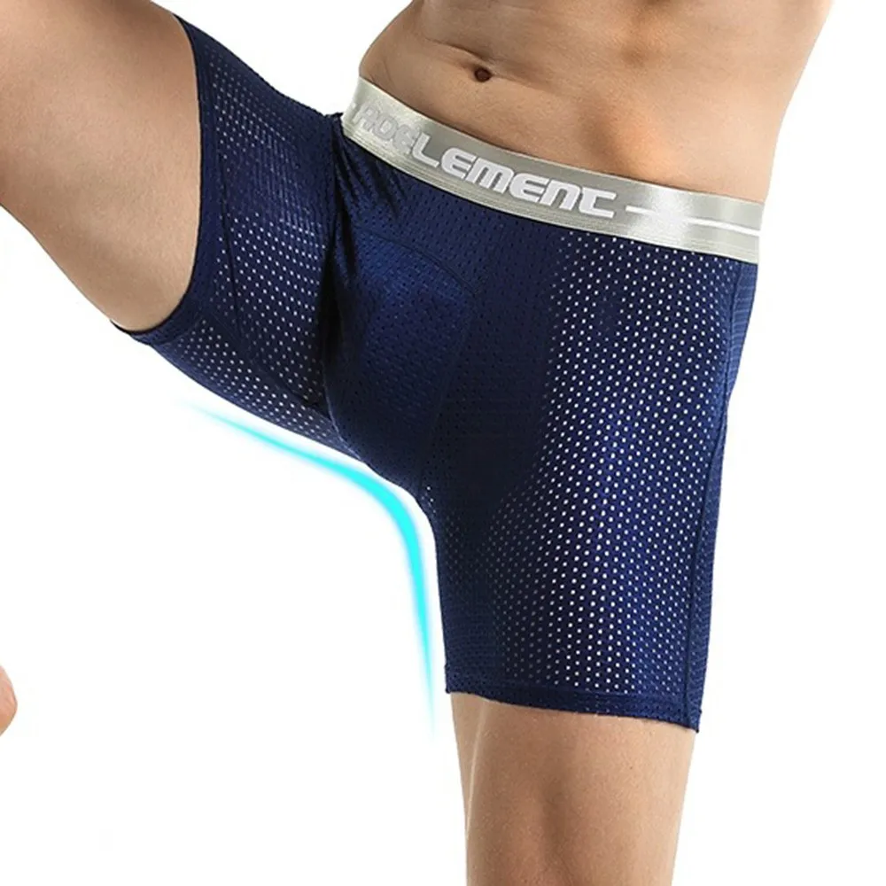 Men Lengthen Seamless Mesh Shortss Bulge Pouch Briefs Super Elastic Underwear Workout Fitness Swim Underpants