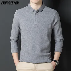 Top Grade New Fashion Designer Brand Luxury Logo Men Polo Shirt 100% Cotton Casual Long Sleeve Tops Solid Color Men Clothes