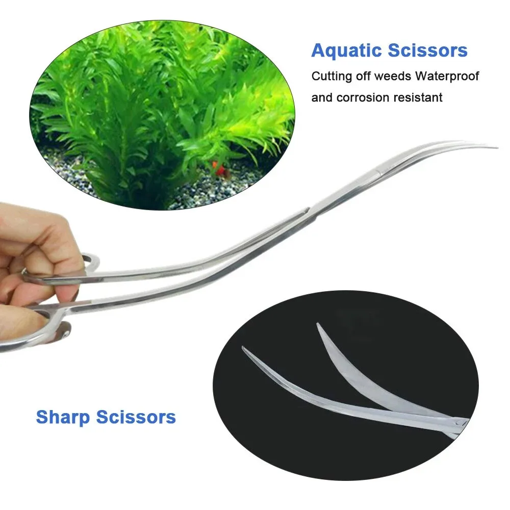 Stainless Steel Aquarium Water Grass Waterweed Clipper Long Wave Scissor Tool Kit Water Grass Cutter Clipper Fish Tong 3 Shapes