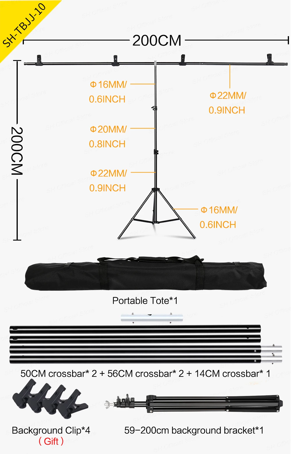 SH T-shaped Stand Tripod Background Backdrop Photography Adjustable Support System Photo Studio for Non-Woven Muslin Backdrops