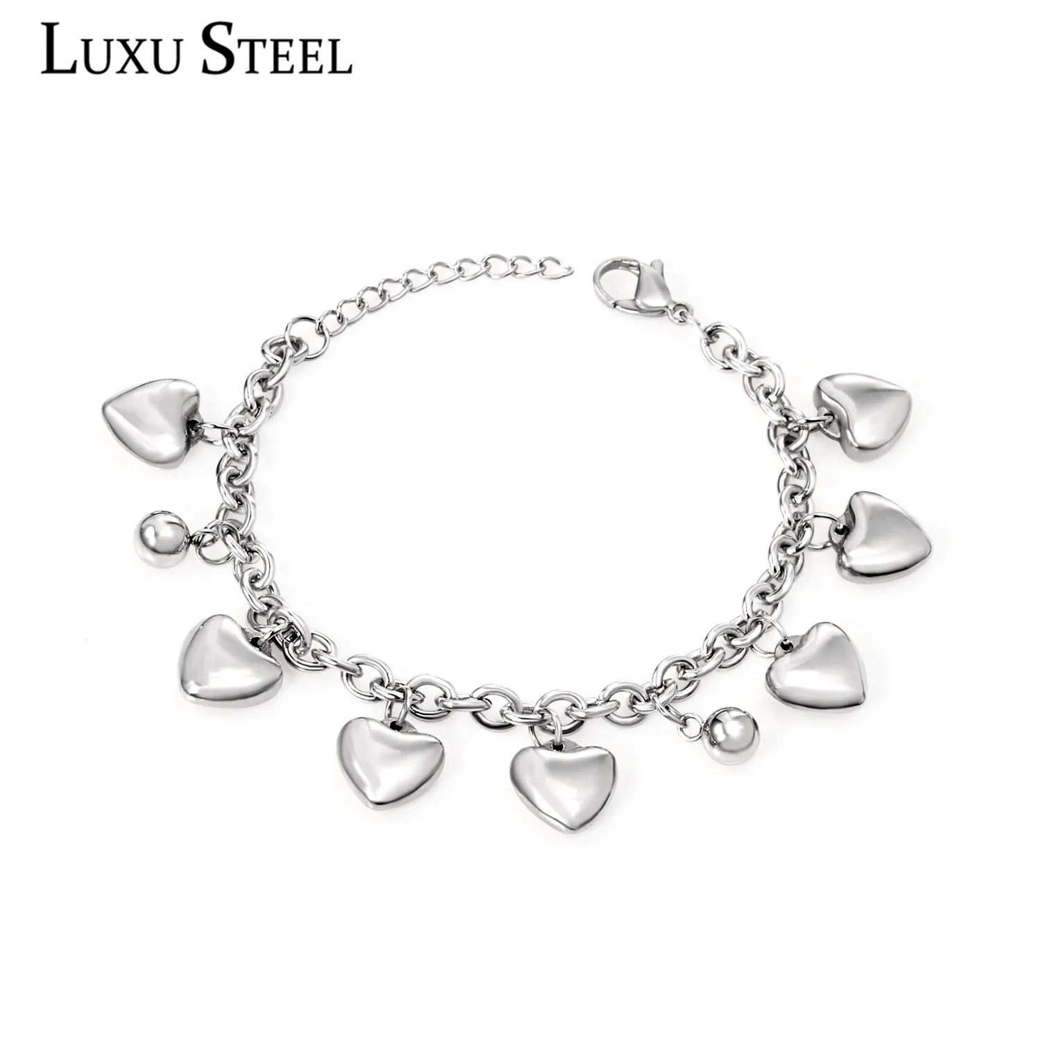 LUXUSTEEL beads bracelet friends Jewelry Stainless Steel Silver Color Heart Shape Bracelets Bangles Women Accessories Party