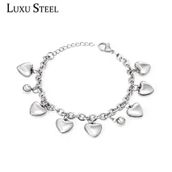 LUXUSTEEL beads bracelet friends Jewelry Stainless Steel Silver Color Heart Shape Bracelets Bangles Women Accessories Party