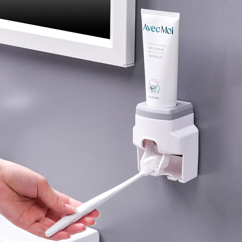 Lazy Must-Have Household Automatic Toothpaste Squeezing Device Wall-Mounted Punch-Free Double Toothbrush Holder Bathroom