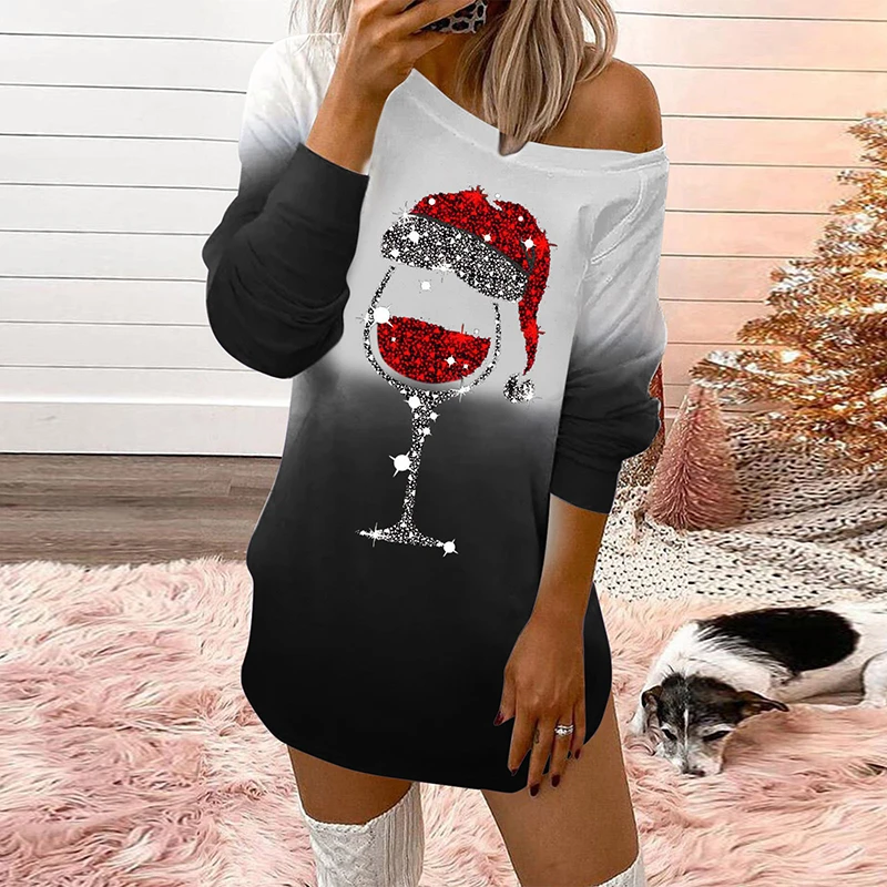 2021 New Christmas Print Hot-Selling Round Neck Women's Dress Ladies Santa Claus Print Funny Cute Dress Multi-Style Ladies Dress