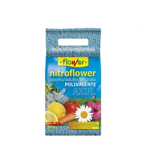 NITROFLOWER granulated fertilizer NPK 12-10-18 Blue, 2.5kgs container, to fertilize all kinds of outdoor crops such as plants and hedges, very used for domestic vegetable and fruit