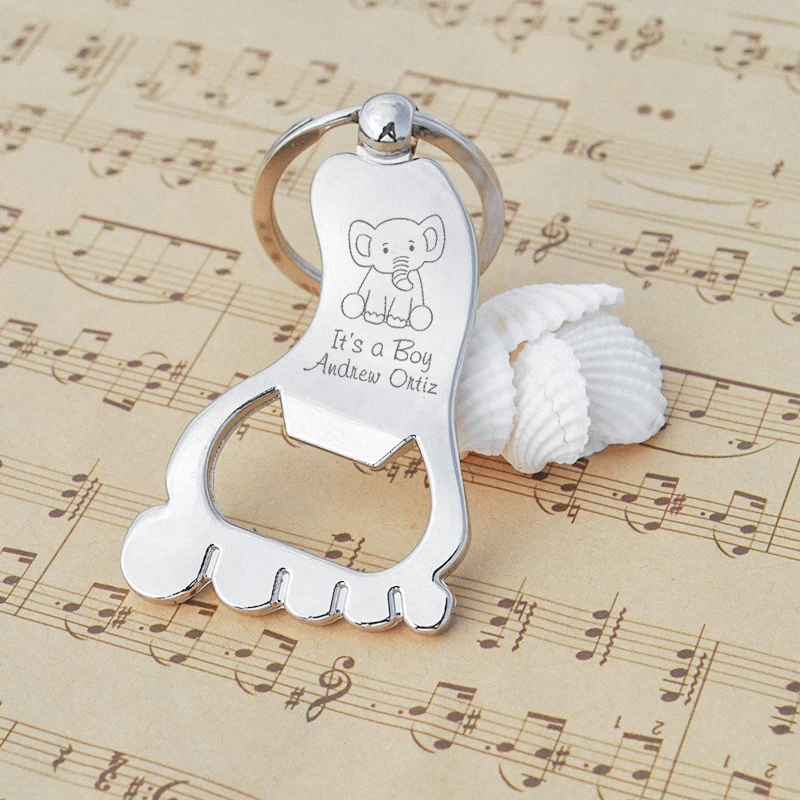 Personalized Baby Foot Shaped Keychain Bottle Opener Baby Shower Favor Baptism Celebration Party Souvenir Gifts for Guests 20pcs