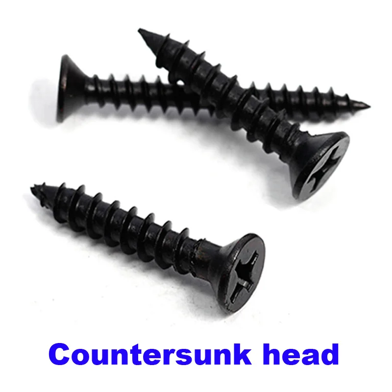 100pcs M1 M1.2 M1.4 M1.7 M2 M2.6 M3 M3.5 Black Steel Mini Phillips Flat Countersunk Cross Round Pan Head Self-tapping Wood Screw