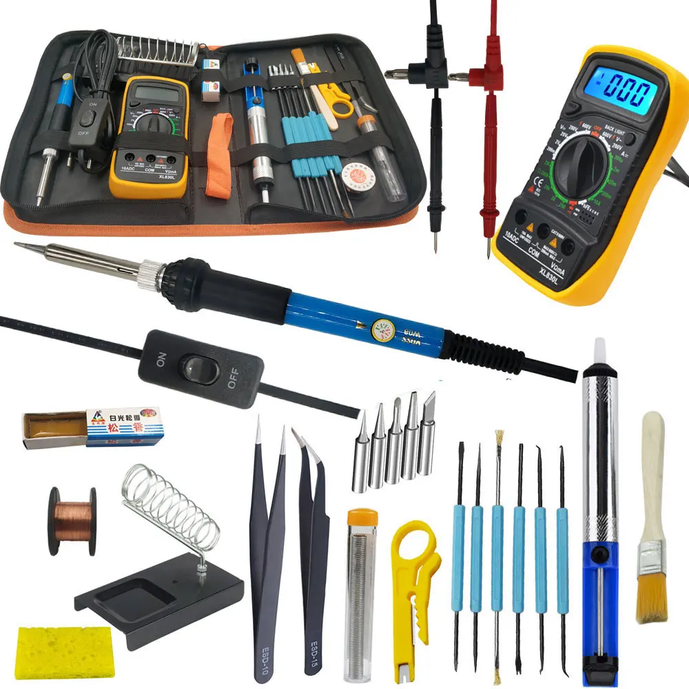 

60W Electric soldering iron kit with multimeter for electronics soldering iron set adjustable temperature 110V 220V tool kit