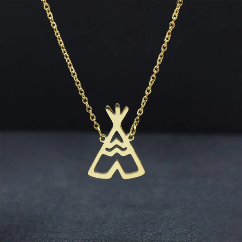 Gold Fashion Jewelry Stainless Steel Camping Tent Necklace For Women Choker Chain Christmas Gift