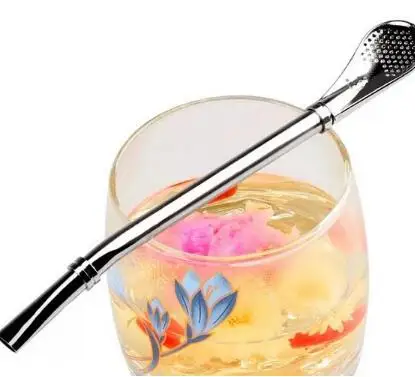 100pcs 15.8cm 304 Stainless Steel Reusable Yerba Mate Straw Coffee Juice Lemon Filtering Spoon Bombilla Straw Filter