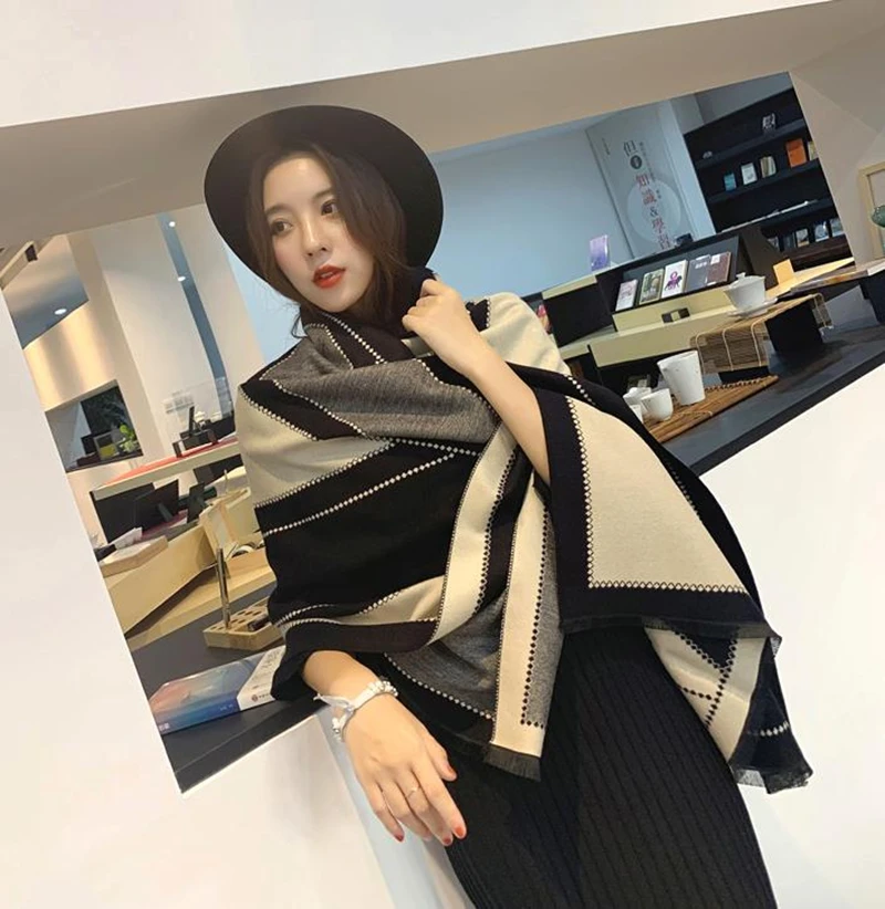 Air conditioning room shawl office sleep warm long imitation cashmere scarf women double-sided dual-purpose outer wrap blanket