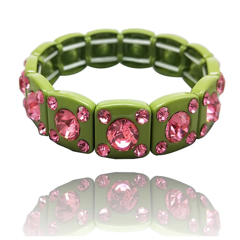 KSRA 2020 7 Colors Bohemian Style Crystal Bracelet Spray Alloy Rhinestones Bracelet Glass Drill Elastic Ladies Bracelet Jewelry