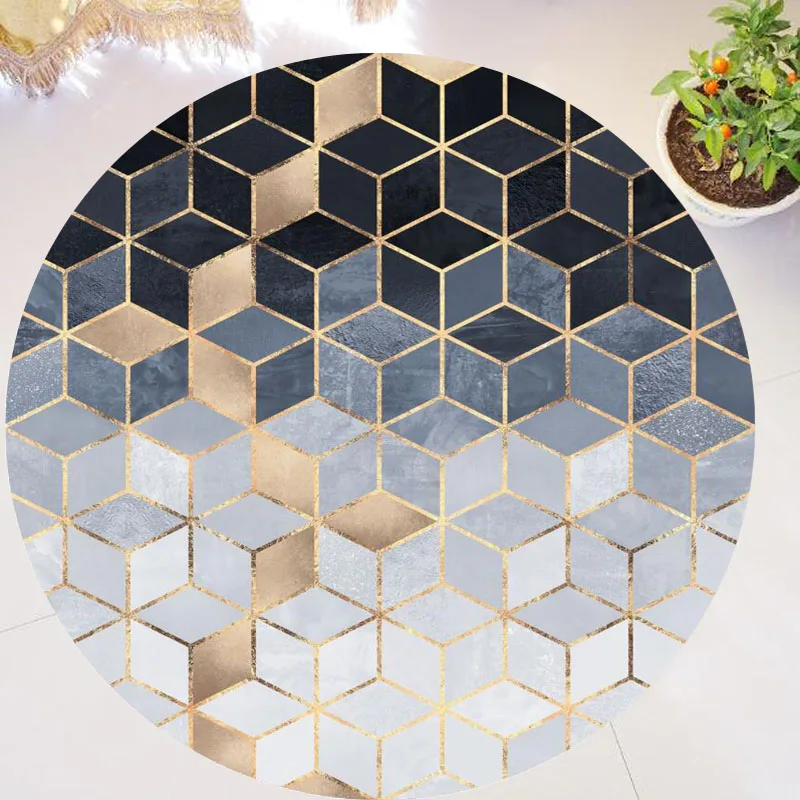 Nordic Glitter Geometric Gradient Cubes Art Marble Round Carpet Rug for Living Room Bedroom Chair Table Floor Mat Home Decor 120