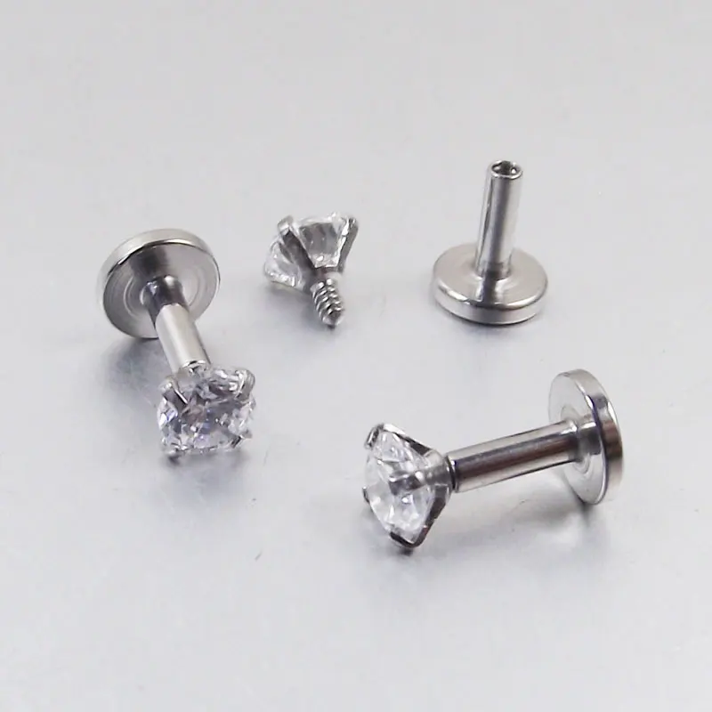 1 Piece 16G 4mm Stainless Steel Internally Threaded Prong Gem Labret Lip piercing Zircon labret ring Tragus Earring Body Jewelry