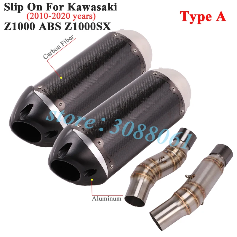 Slip On For Kawasaki Z1000 ABS Z1000SX 2010-2020 Motorcycle Two Brothers Exhaust Escape Modified Middle Link Pipe Carbon Muffler