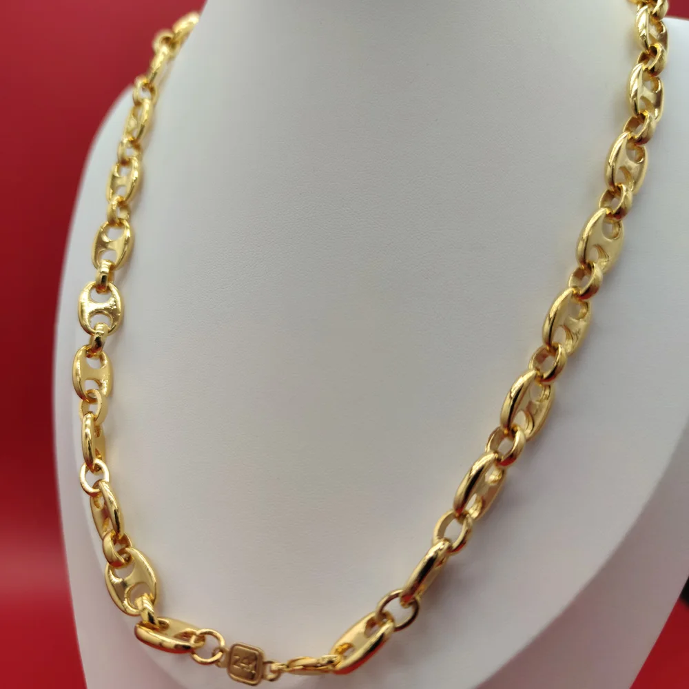 24 K Yellow REAL GOLD GF Puffed Mariner Link Chain Necklace 10mm 23.6