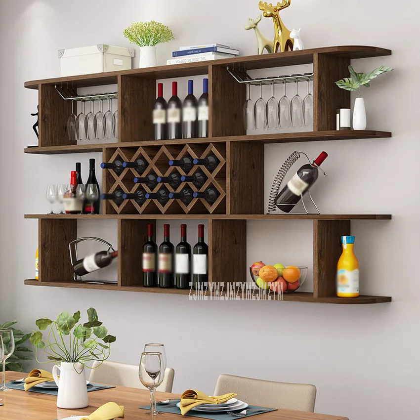 

180cm Wall-mounted Hanging Red Wine Rack Shelf Living Room Retro Modern Multi-layer Wooden Grape Wine Organize Shelf