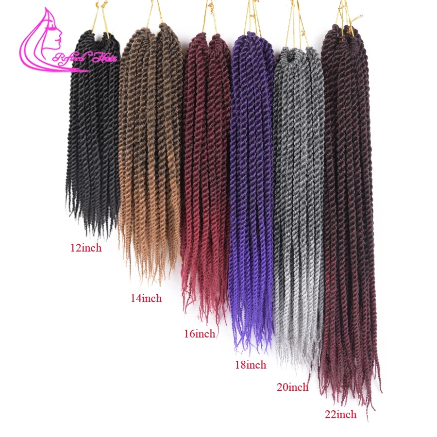 Trança de extensão de cabelo torção senegalês artesanal, trança de cabelo marrom cinza vermelho ombré sintético para mulheres meninas 22 fios/pc