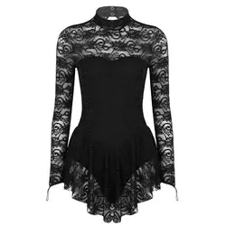 Women Dancewear Long Sleeves Soft Lace Tutu Ballet Figure Skating Dress Gymnastics Leotard Performance Lyrical Dance Costumes