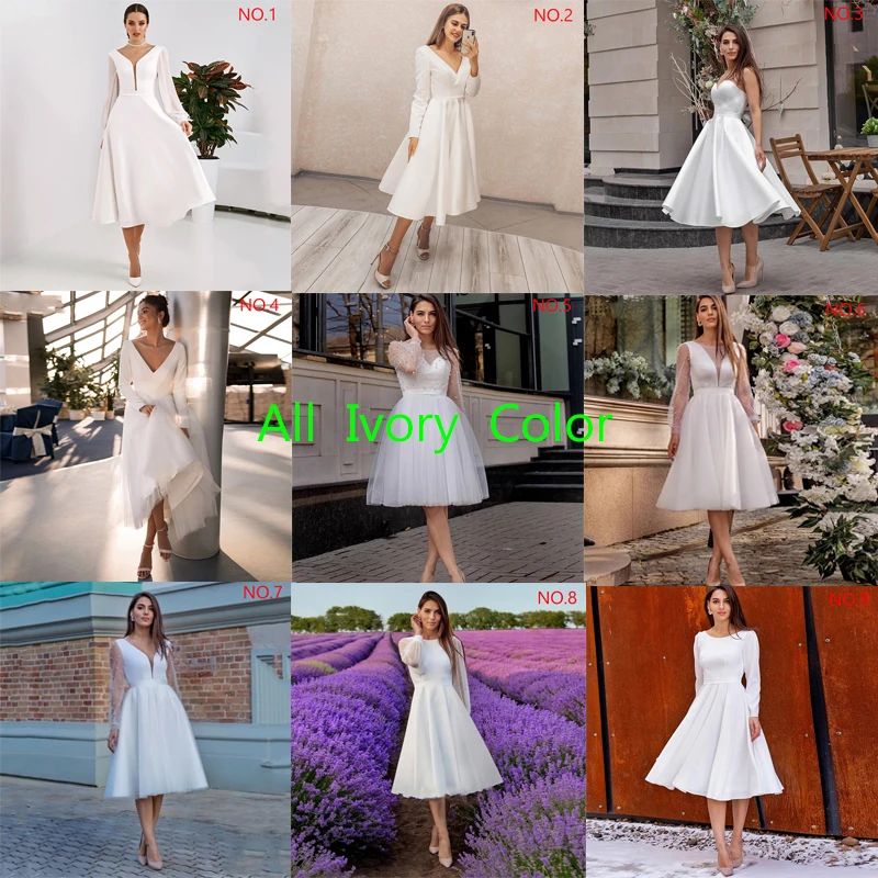 

Vestido De Novia Boho Short Wedding Dresses 2024 Tea-Length A-Line Long Sleeve Beach Bridal Gown Robe Mariée France Custom Made