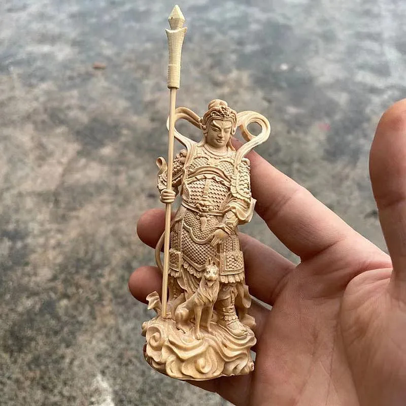 

10.5*4.5*3.2cm Handmade Carving Exquisite Chinese God Figurine Scripture Wood Lifelike Handpieces Auspicious Mascot Crafts