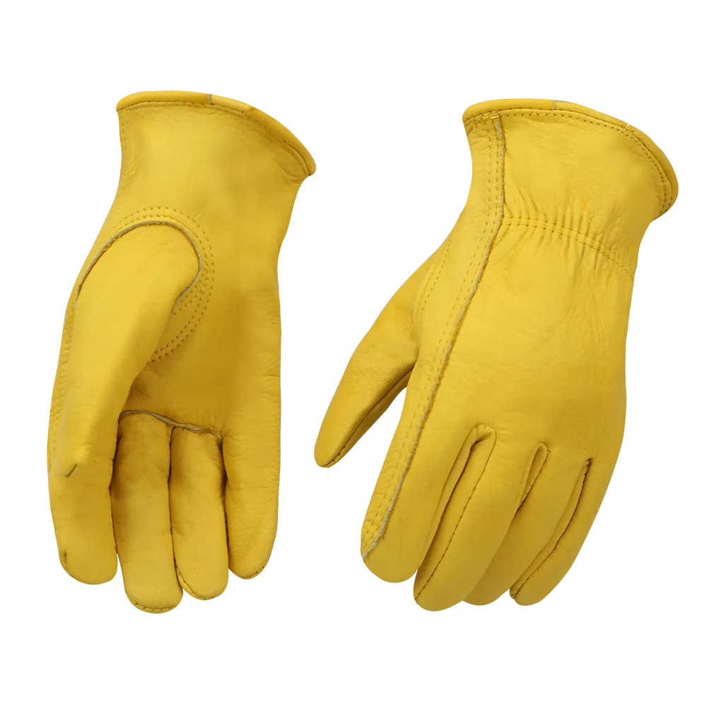 Work Gloves Leather Gloves Safety Working Glove for Gardening/Motorcycle, Cowhide Leather Gloves for Men/Women