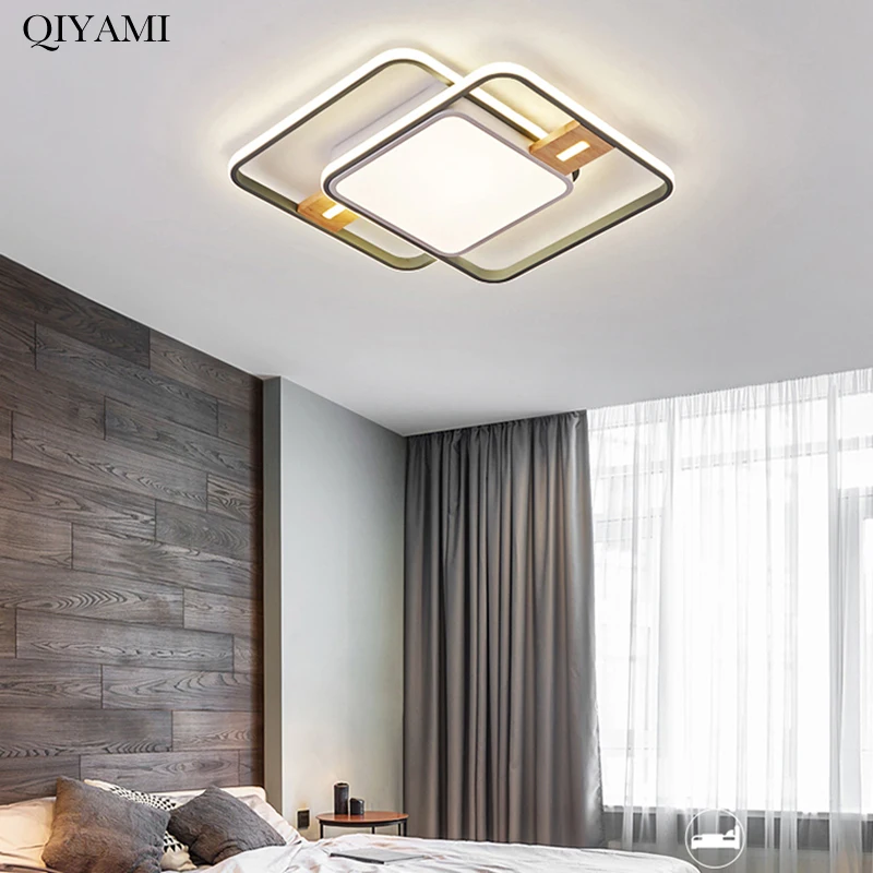 

Modern Wood Black Grey LED Chandelier Lights For Living Room Bedroom Study Indoor Deco Lamps Luminaire Ceiling Lighting Fixture