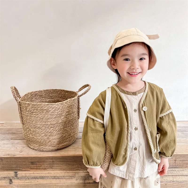 MILANCEL 2022 Spring New Kids Coat Girls Long Sleeve Solid Cardigan Boys Washed Cotton Outfit