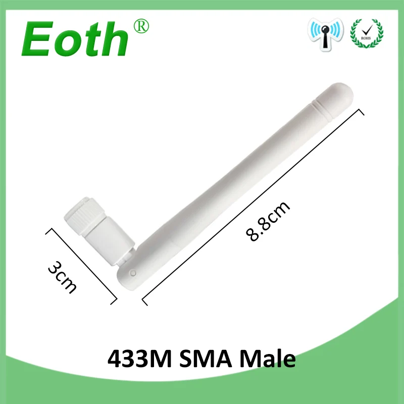 EOTH 2pcs 433mhz antenna 3dbi sma male lora antene pbx iot module lorawan signal receiver antena high gain