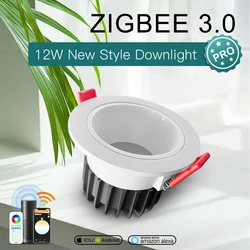 GLEDOPTO LED 다운라이트 알렉사 음성 허브 앱 원격 제어, Zigbee3.0 프로 매립형 천장 램프, 방수 RGBCCT 색상 조명, 12W