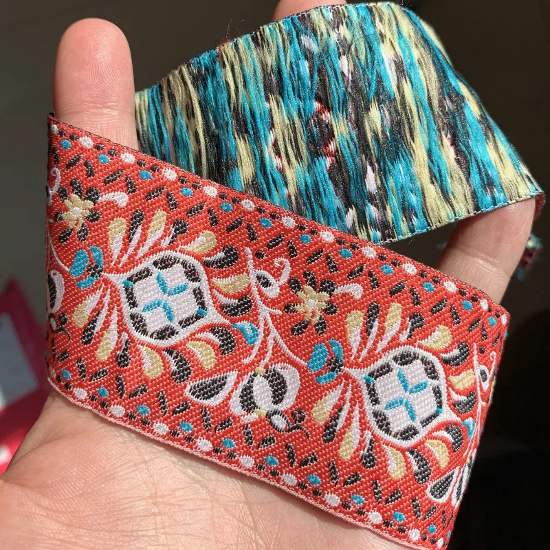 ZERZEEMOOY 2 inch 5cm 5yard Or 10yard 5 Colors Woven Jacquard Ribbon Trims Totem Flowers Design For Clothing Straps Accessory