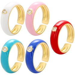 ZHUKOU Gold color Round Opening Ring for women Creative Cubic Zirconia Enamel Drop Oil Ring Popular Jewelry Wholesale VJ308